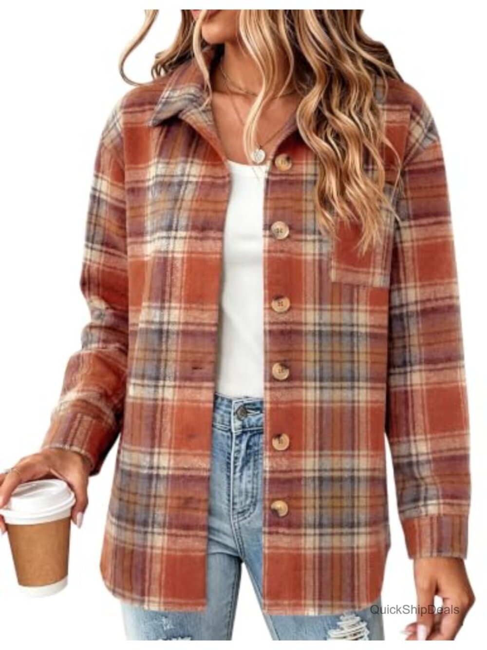 Flannel Shacket Jacket Plaid Button Down Long Sleeve Women Casual